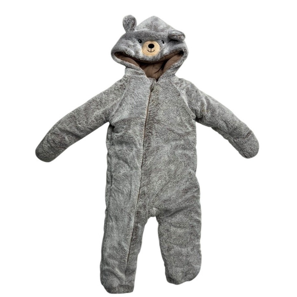 Koala Baby Bear Fuzzy Hooded Bunting Snowsuit 12 18 Months Gray Zip Up